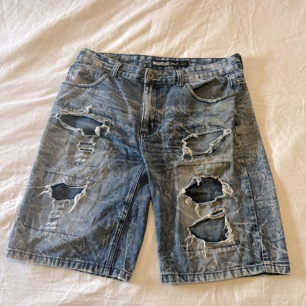 Brooklyn Express Acid Wash Jean Shorts Men’s Size 36 Distressed Hip Hop Skate